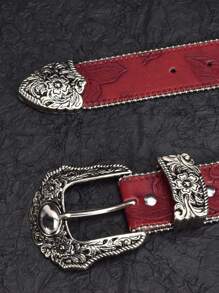 1pc Women's Vintage Belt, BOHO Punk Western Stylish Metallic Carved Floral Belt, Suitable For Jeans, Parties, Music Festivals