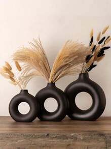 1pc Black Plastic Circular Flower Vase Decoration, Simulated Dry Flower Decoration Vase, Artistic Vase For Floral Arrangements, Simple Fall Living Room Exhibition Hall Decoration,Home Decor,Flower Vase,Centerpiece,Table Decor Valentine's Day, Valentines Room Decor Living Room Decor Glass Vase