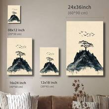 1 Pc, Framed Canvas Wall Art. Solitary Mountain Top, Group Of Warriors, Minimalist Ink Wash Style, Art Print Canvas Poster. Ideal Gift For Bedroom, Living Room, Hallway, Kitchen, Bathroom, Cafe, Office, Bar Dormitory Wall Decoration. - Multicolor - View 4