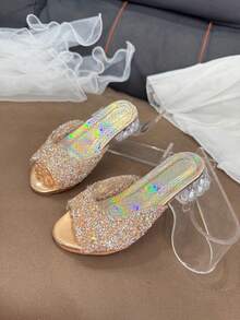 Rose Gold Fashion Girl's Crystal Heel Shoes, Fully Rhinestoned Shiny Princess Dress Shoes For Party & Banquet - Rose Gold - View 6