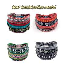 4 piezas Diademas deportivas antideslizantes con estampado de moda, pañuelos anchos estampados con estilo, bandas para el cabello tipo boho sueltas y suaves - Diademas elásticas de yoga que no se caen para correr, hacer deporte, uso diario. Adecuado como regalo para vacaciones, San Valentín o cumpleaños.