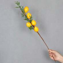 1 pièce Branche artificielle de citron de 60 cm à 5 têtes, en matériau PE, plante artificielle, fleurs artificielles, décoration pour la Fête des Mères, décoration de saison de mariage, centre de table, plante artificielle, décoration de chambre, de bureau, de jardin, décoration de fête, de dortoir scolaire, de bureau