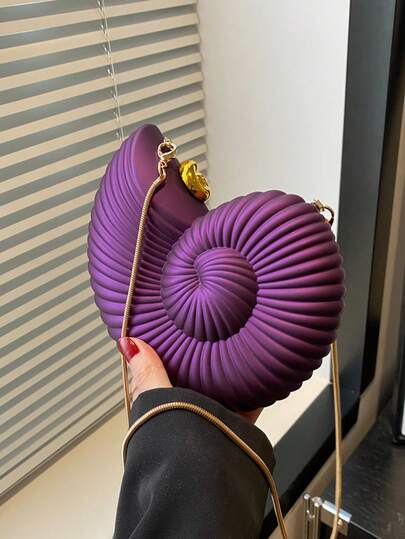 Elegant Seashell Design Women's Party Handbag, Fashionable Shiny Evening Bag With Chain Strap For Shoulder/Crossbody, Earphone, Lipstick And Coin Purse