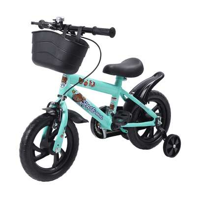 Bicicleta para niños de 12 pulgadas, estable, con marco de acero de alto carbono y ruedas de entrenamiento, color verde.