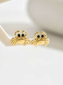 1 Pair Creative Cute Crab Design Gold Color Drop Earrings For Women, Summer Beach Style Gift Idea For Friends - Gold - View 3