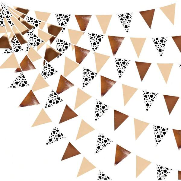 1/2/3 piezas Guirnalda de banderines con estampado de vaca marrón, decoraciones de fiesta estilo vaquero occidental (patrón de vaca aleatorio), banderines triangulares para fiesta de vaqueros y vaqueras, cumpleaños, baby shower, derby, granja, fiesta salvaje
