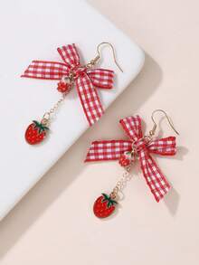 1pair Fashion Bow Strawberry Cherry Drop Earrings For Girl For Daily Decoration - Multicolor - View 3