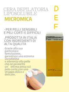 DEF Cera depilatoria liposoluble en roll-on, resina de pino y cera de abejas, para todo tipo de piel, 100 ml, fabricada en Italia.