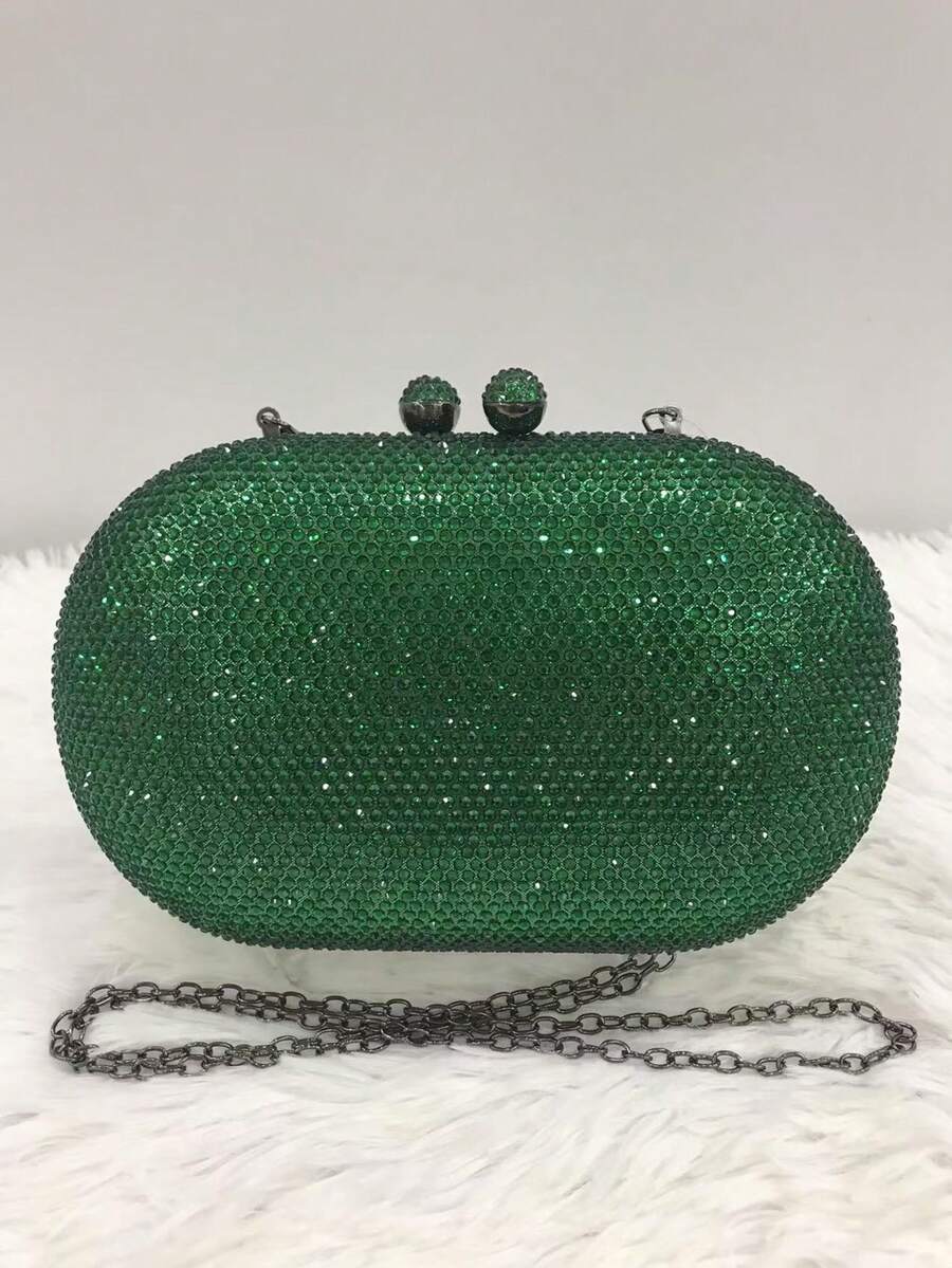 Clutch Bag Party Rhinestones Oval Women's Wedding Graduation - màu xanh lá - Xem 1