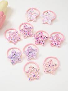 10pcs Girls Colorful Shiny Star Shaped Hair Ties, Elastic Hair Bands, Cute Princess Hair Accessories, Versatile Daily Use