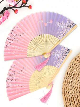 "1pc Summer Japanese-Style Random Pattern Placement Tassel Portable Decorative Folding Fan" Summer Cooling,Beach,Travel