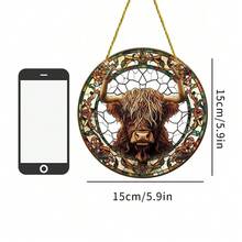 1 件 2D 平面亚克力高地牛太阳捕手，彩色玻璃风格窗户吊坠，适用于庭院、花园、门廊、农舍墙壁艺术悬挂、家居装饰、房间装饰、墙壁装饰