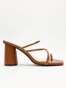 女士简约细带凉鞋，优雅高跟露趾绑带设计，适合2025年夏季 - 棕色 - 查看 3