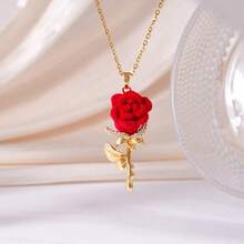 1 pieza Collar de flor de rosa de acero inoxidable, collar gargantilla de lujo con decoración de cristal completo y delicado Charm para mujeres, sin caja de regalo para el Día de San Valentín - collar - Ver 11