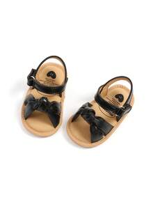 Sandal đế bằng hở mũi bằng da PU mềm mại họa tiết hoa cho bé gái sơ sinh/trẻ nhỏ, thích hợp cho mùa hè. - màu đen - Xem 8