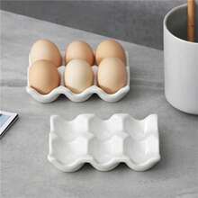 1件白色陶瓷鸡蛋架，家用陶瓷鸡蛋收纳盒，双排6格鸡蛋展示架，鸡蛋托盘，厨房冰箱保存工具，餐厅