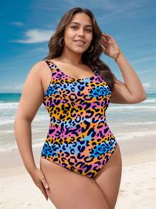 Leopard Print Full Body Bohemia Knit Beach Coverup - Orange - View 2