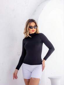 Moderna & Slim Cacharrel Women's Long Sleeve Turtleneck Blouse - Various Colors - Black - View 4