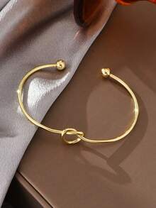 1pc Minimalist Twist Knot Design Metal Bangle, Adjustable Size Twisted Braided Bracelet, Versatile Accessory For Women - Twist Design - View 7