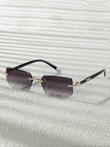 1 par de gafas de sol cuadradas sin montura con estilo de moda, unisex, clásicas y casuales para uso diario, playa de verano, conducción, campamento, adecuadas para estilo Y2K, para todas las estaciones