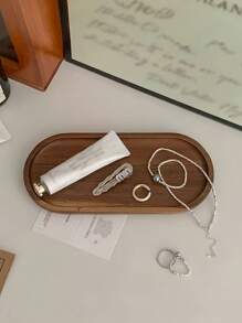 1pc Creative Scandinavian Minimalist Paulownia Wood Tray, Desktop Aromatherapy Candle Stand, Wooden Plate Entryway Key Holder Jewelry Earrings Necklace Organizer For Women Storage Organizer Travel Holiday Essential Fall Decor Autumn Halloween