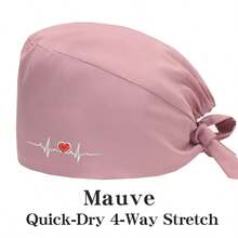 1 件心形刺绣弹性防护帽，可调节男女通用工作帽，适用于药房、家庭护理、厨师，舒适