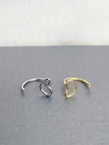 1件/2件装不锈钢心形鼻钉耳环唇环鼻环穿刺饰品，夏季配饰 - Heart shape - 查看 10