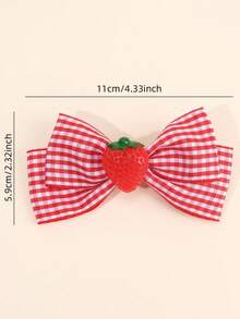 2pcs Girls Strawberry Hair Bow Clips, Strawberry Charm Decorated & Red-White Gingham Print Bows, Cute Kawaii Hair Accessories For Birthdays Spring Summer