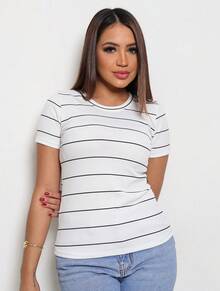Off-Striped T-Shirt - 條紋關閉 - 查看 4
