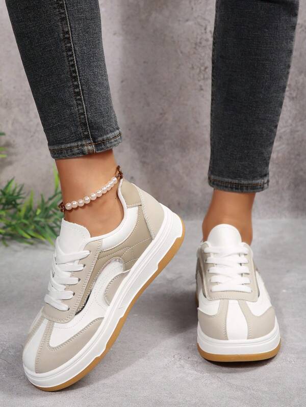 Women's White Sneakers Korean Style 2025 Summer New Flat Patchwork Casual Athletic Shoes, Canvas Shoes
