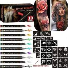Temporary Tattoo Marker Set With 59 Stencils In 10 Colors - Waterproof, Easy To Use, Skin-Friendly, Washable - For Festivals, Parties And Sporting Events - Multicolor - View 13