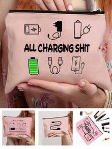 Canvas Charger Storage Bag - Low Allergic, Non-Waterproof Electronics Accessory Case - Unisex Travel Data Cable And USB Organizer Pouch ,Power Bank ,Portable Charger Charger Case School College Headphone Case Cable Bag Electronic Bag Cable Organizer Power Bank Charger - Multicolor - View 2