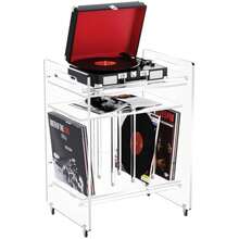 Acrylic Record Player Stand With Storage Shelf, Clear Vinyl Record Storage Turntable Stand, 3 Tier Side Table With Wheels (Clea - 1 - View 2