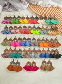 TopHanqi 3pcs/7pcs/12pcs/18pcs Random Bohemian Hollow Vintage Tassel Earrings Set, Multicolor Geometric Fan Shaped Dangle Earrings, Suitable For Daily Wear, Commuting, Party, Date, Gift, All Season