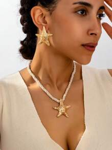 EU/US Popular Minimalist Chic Versatile Asymmetrical Starfish 3 PiecesNecklace Set For Women
