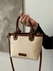 2024 女士编织单肩斜挎托特包，大容量沙滩包，通勤手提包