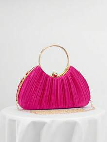 缎面褶皱盒形晚装手拿包，适合宴会、派对、正式礼服、舞会、链带、婚礼