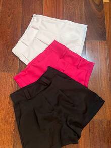 H MODA KIT 3 Simple Casual Women's Tailored Shorts With Bag And Zipper On The Side - Hot Pink - View 1