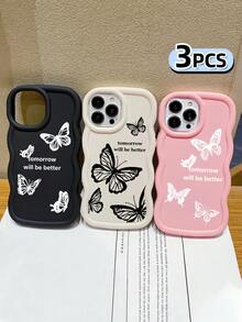 3pcs Luxury Creative Butterfly Print Matte Soft Phone Case, Compatible With IPhone & Galaxy Phones - Multicolor - View 3