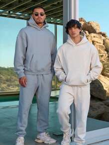 男士休闲运动卫衣 - 纯色，长袖，针织面料，H型版型，适合徒步旅行和户外活动，涤纶材质，圆领，秋冬季运动风