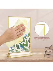 1 件，4*6 英寸，5*7 英寸，A5 尺寸透明亚克力标牌展示架多用途双面金色框架婚礼号码牌桌传单菜单卡架 - 金邊透明 - 查看 6