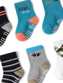 6pcs/12pcs Cartoon Star Print Anti-Slip Breathable Kids Socks, Boys & Girls Toddler Non-Slip Socks - Multicolor - View 4