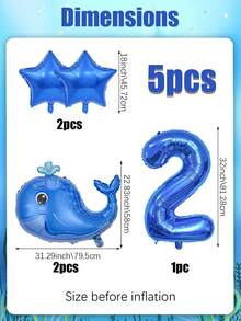 5pcs Blue Whale Theme Balloon Set, Including Blue 0-9 Number Foil Balloons, Blue Star And Blue Whale Balloons, Suitable For Boy Or Girl Birthday Decoration, Baby Shower, Ocean Theme - Multicolor - View 14