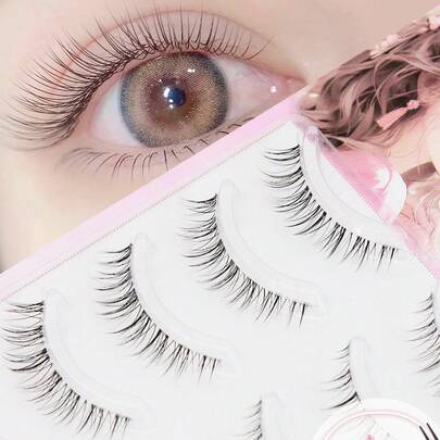 AYRMILLA 5对自然假睫毛，蓬松柔软，3D貂毛材质，纤长丝滑，适合日常、工作、会议等场合，自然舒适，手工制作，纤长浓密，附赠睫毛镊子和睫毛刷。