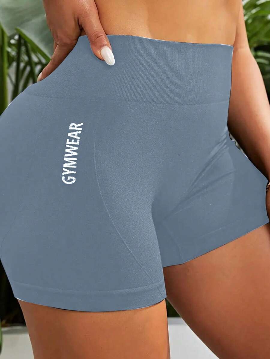 1pc Women Plus Size Solid Color Seamless High Waist Quick-Dry Shorts For Yoga, Running, Gym, Tummy Control, Butt Lifting - Blue - View 1