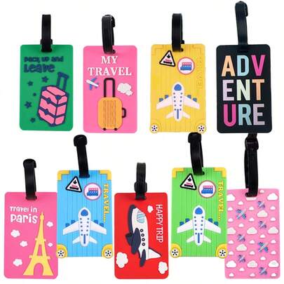 3pcs Colorful Suitcase, Airplane Cloud Cartoon Pattern Letter, Multi-Color Luggage Tag, PVC Soft Rubber ID Registration Anti-Loss Identification Tags, Luggage Hanging Accessories For Children GiftCard Holder Suitcase Tag Holiday Vacation For Travel For Flying For Cruise For Bags For Luggage Portable Bag For School School Accessories School Stuff