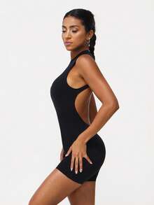 Sodalemon Women's Backless Sports Jumpsuit With Padded Bra, Fitness Activewear Sleeveless Yoga Jumpsuit - Black - View 4