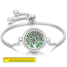 全新生命之树精油香薰手链，合金不锈钢材质，男士香氛吊坠手链，可调节腕带，香薰饰品 - 銀色 - 查看 16