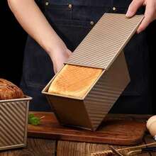 1pc 22 X 12 X 11cm Gold Non-Stick Bread Toast Loaf Pan, Kitchen Bakeware, Rectangular Bread Baking Tray With Wavy Lid And Vent Holes, Household Baking Tool - Gold - View 11