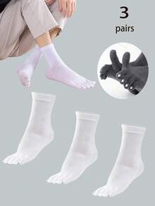 3/6/9 Pairs Men's Solid Color Straight Mid-Calf Toe Socks, Unisex Back To School Pride Month(US) Antibacterial Moisture Wicking Fabric, Suitable For Men And Women, All Seasons, Seamless Fit Any Foot - Multicolor - View 16